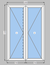 Дверь межкомнатная металлопластиковая Lider 58 mm 2-створчатое поворотное, фурнитура Vorne, 1400х2100 мм, белая